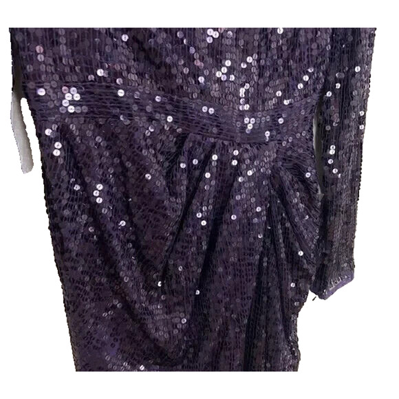 Mac Duggal SEQUINED HIGH‎ NECK LONG SLEEVE DRAPED GOWN 10824 SZ 2 Amethyst NWT - Picture 4 of 5